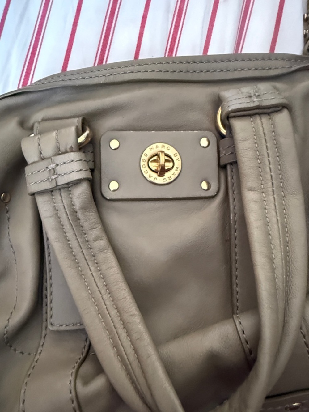 Marc by Marc Jacobs Taupe Leather Shoulder Bag with Gold Hardware